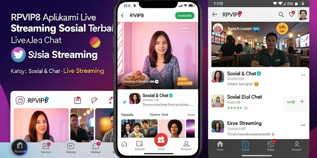Screenshot antarmuka RPVIP8 menampilkan fitur Live Streaming yang interaktif.